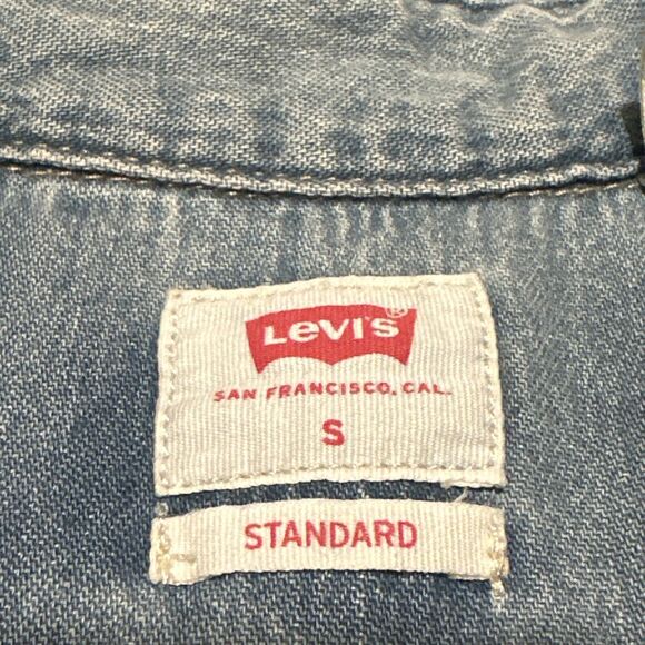 Levi's Mens Barstow Western Denim Pearl Snap Shirt Blue Stone Wash New Sz Small - Picture 6 of 8